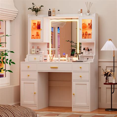 makeup desk with mirror and lights